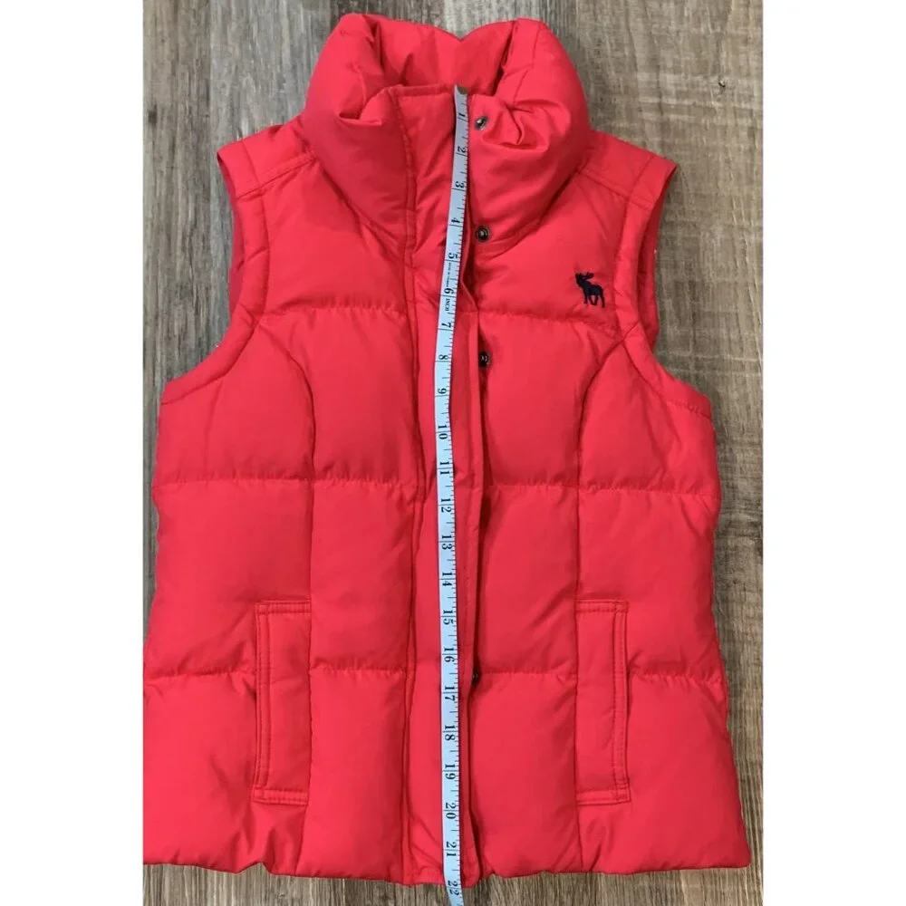 Abercrombie & Fitch Womens Pink Puffer Vest Sz XS Stand Collar Two -Way Zip Snap - Picture 12 of 13